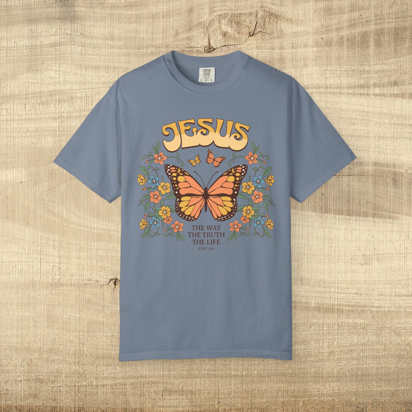 Jesus Butterfly Christian Shirt John 14 6 Bible Verse Retro Faith Tee