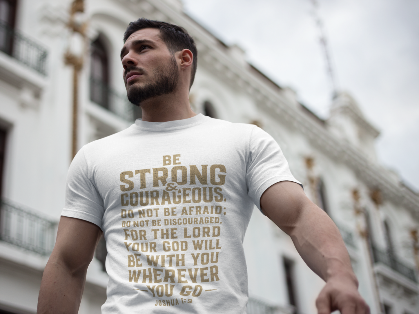 Inspirational Men's Tee - Be Strong & Courageous Joshua 1:9