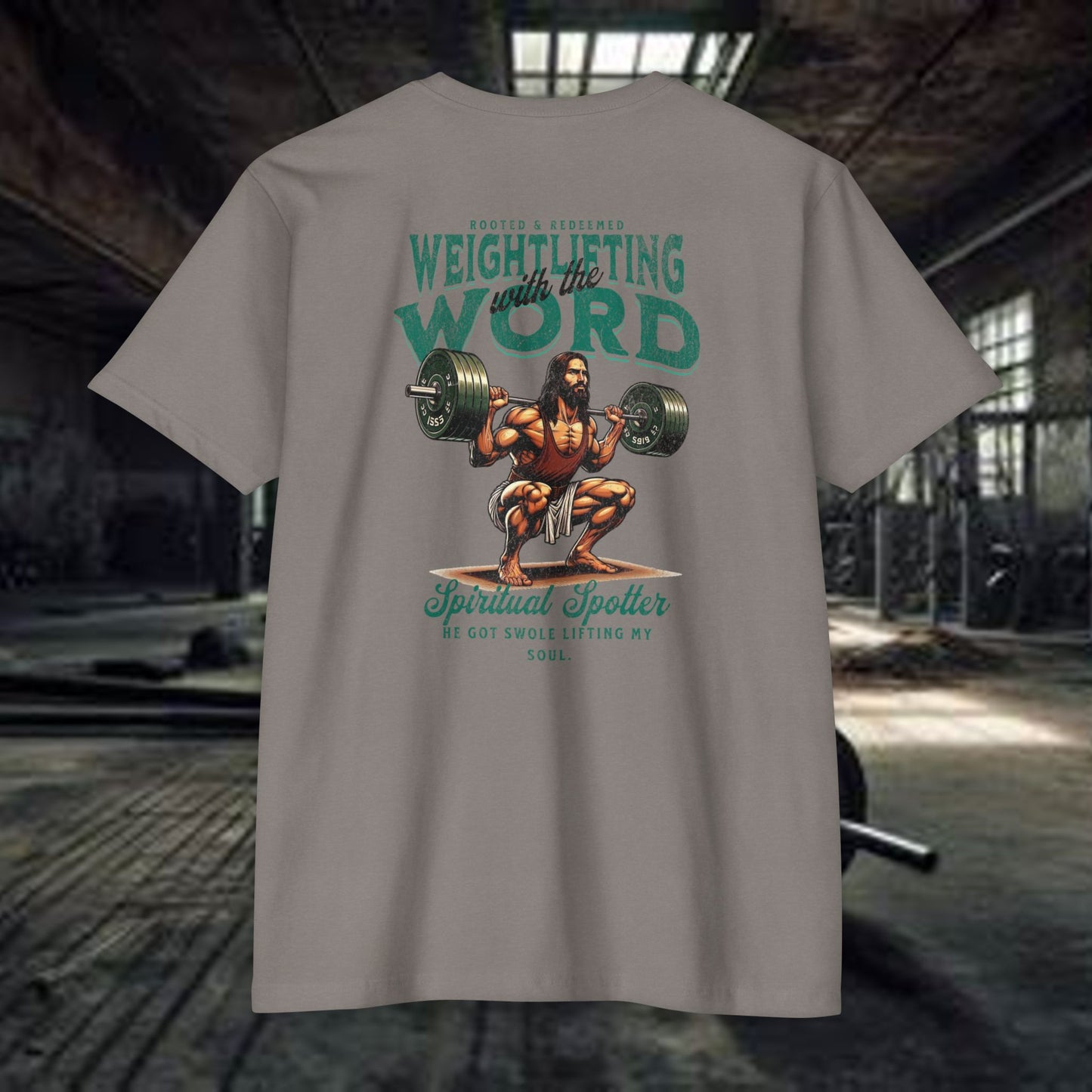 "Weightlifting with the Word" – Spiritual Spotter Tee (Next Level 6210)