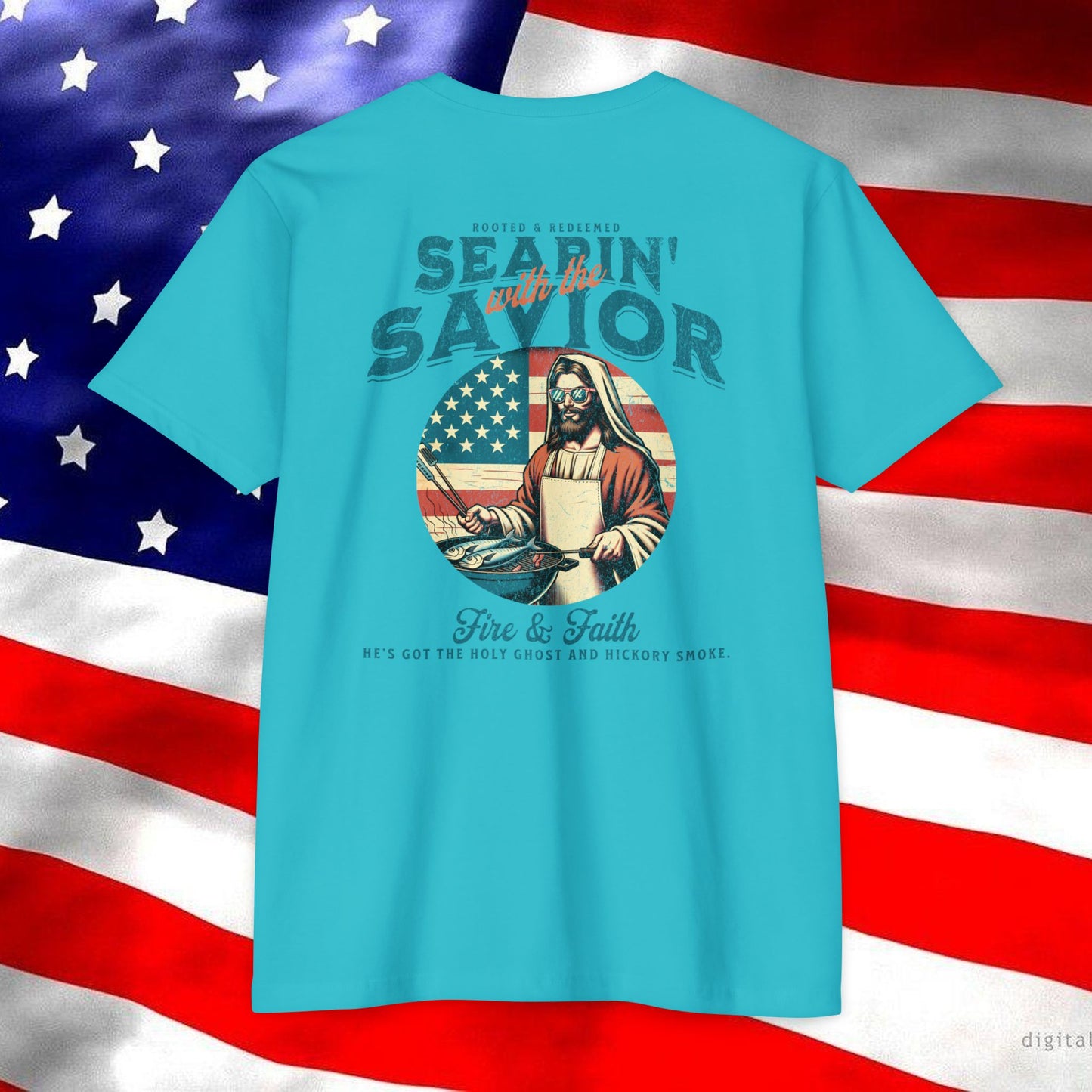 Searin’ with the Savior – Fire & Faith Tee (Next Level 6210)