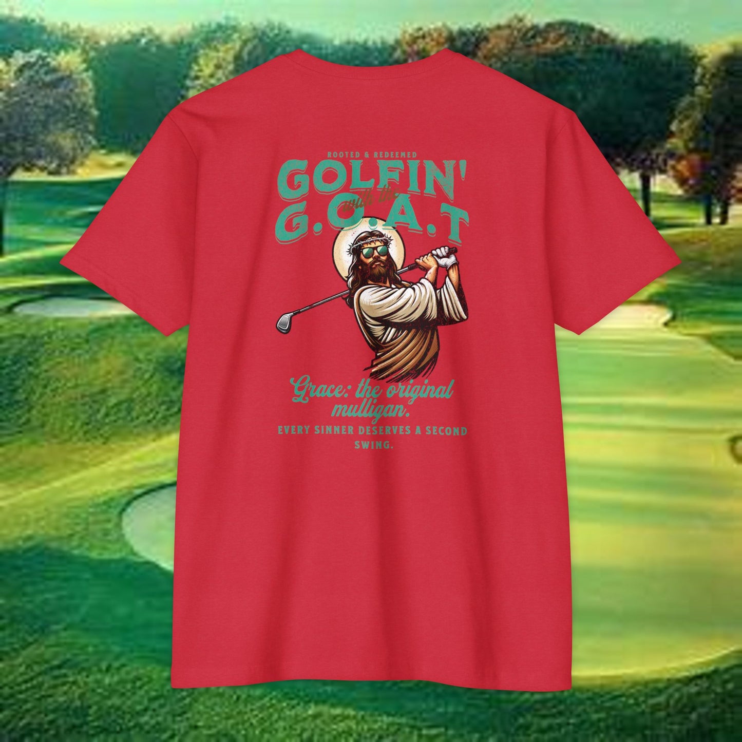 Golfin’ with the GOAT Tee – Jesus Golf Shirt, Mulligan Grace Christian Tee