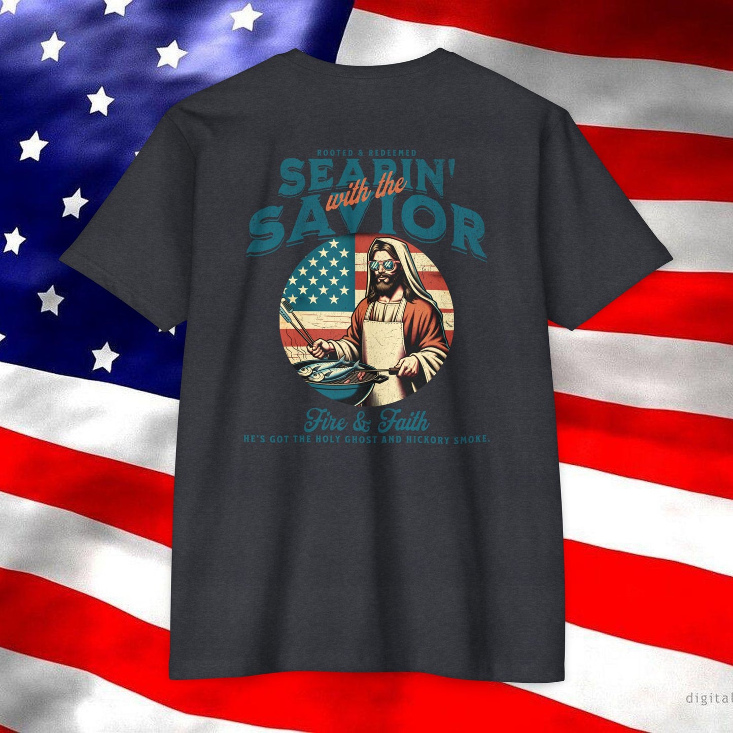 Searin’ with the Savior – Fire & Faith Tee (Next Level 6210)