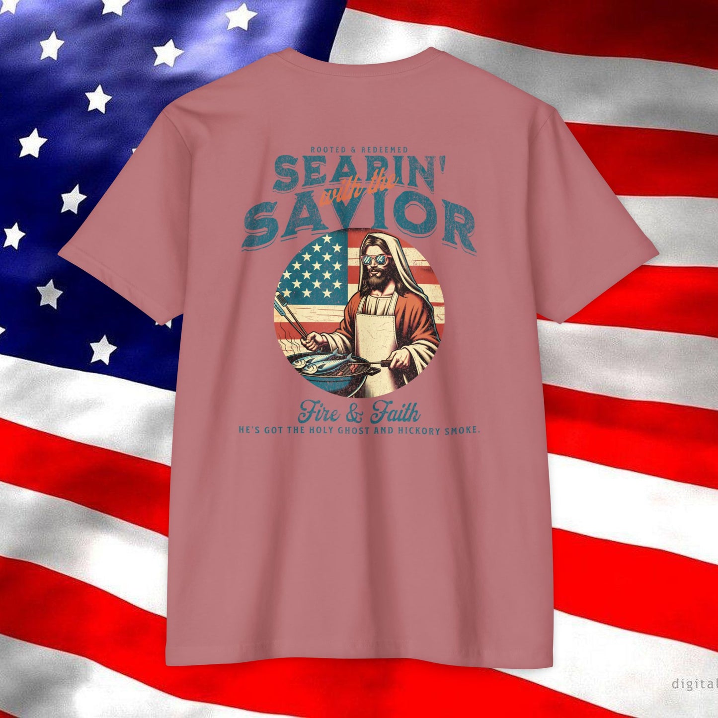 Searin’ with the Savior – Fire & Faith Tee (Next Level 6210)