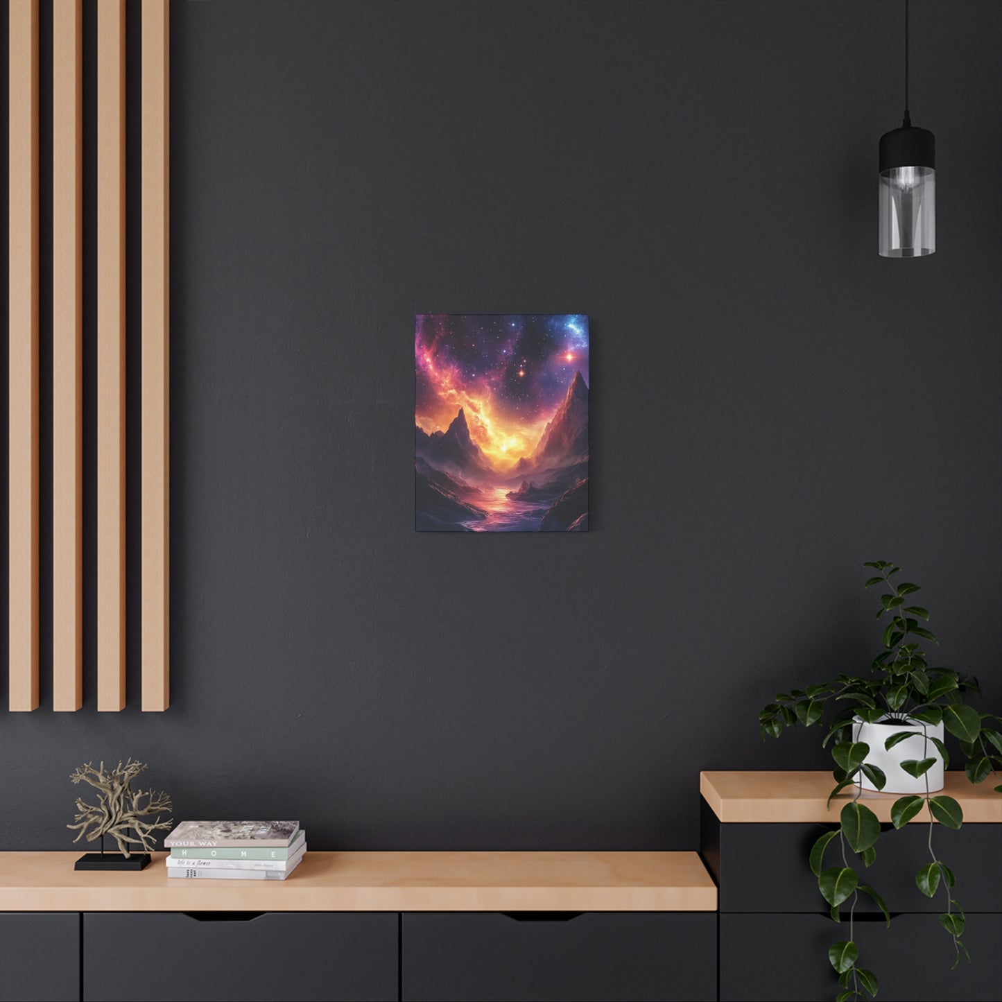 Galaxy Landscape Canvas Wall Art Print ,Cosmic Sky Scene with Mountains, Stars & Nebula, Space Decor for Living Room, Bedroom or Office