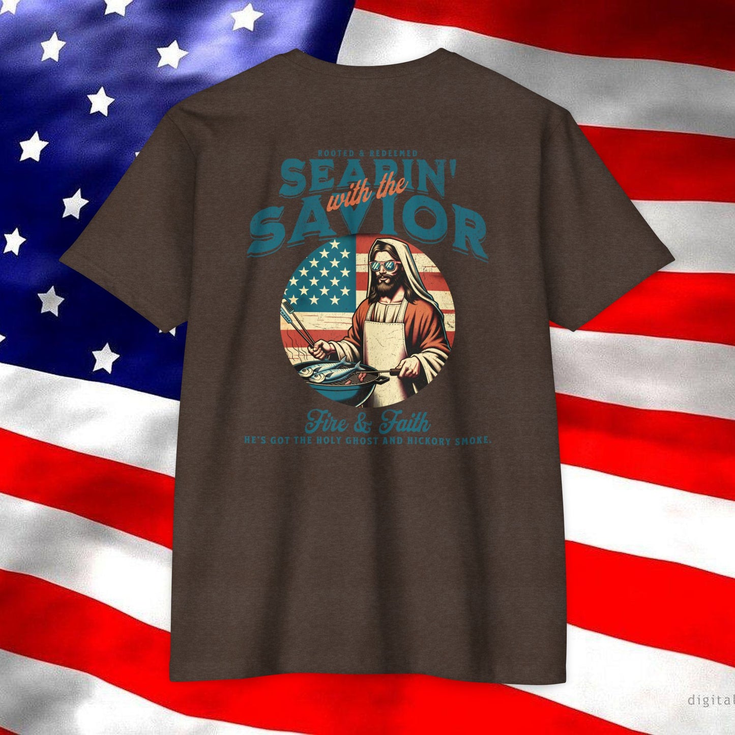 Searin’ with the Savior – Fire & Faith Tee (Next Level 6210)