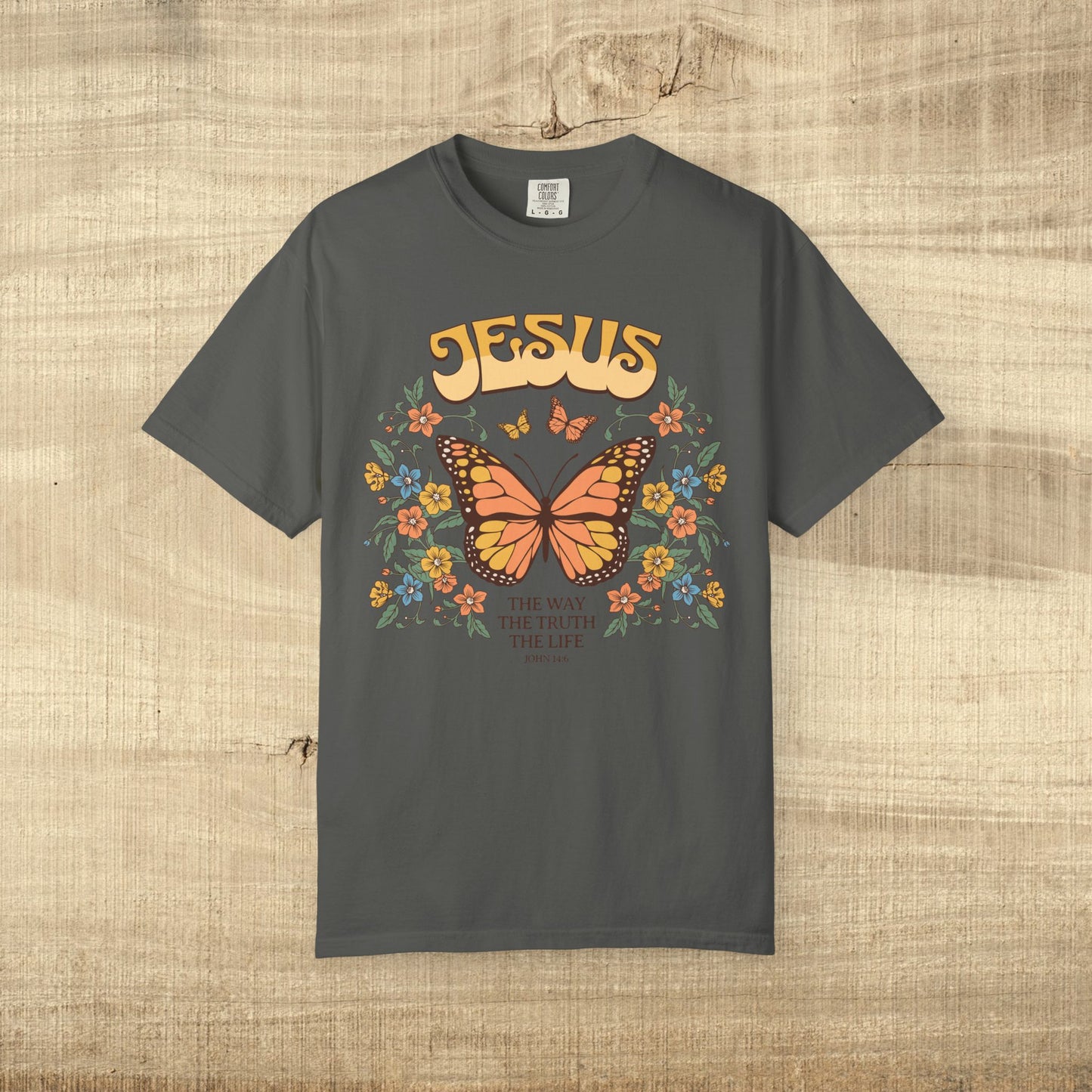 Jesus Butterfly Christian Shirt John 14 6 Bible Verse Retro Faith Tee