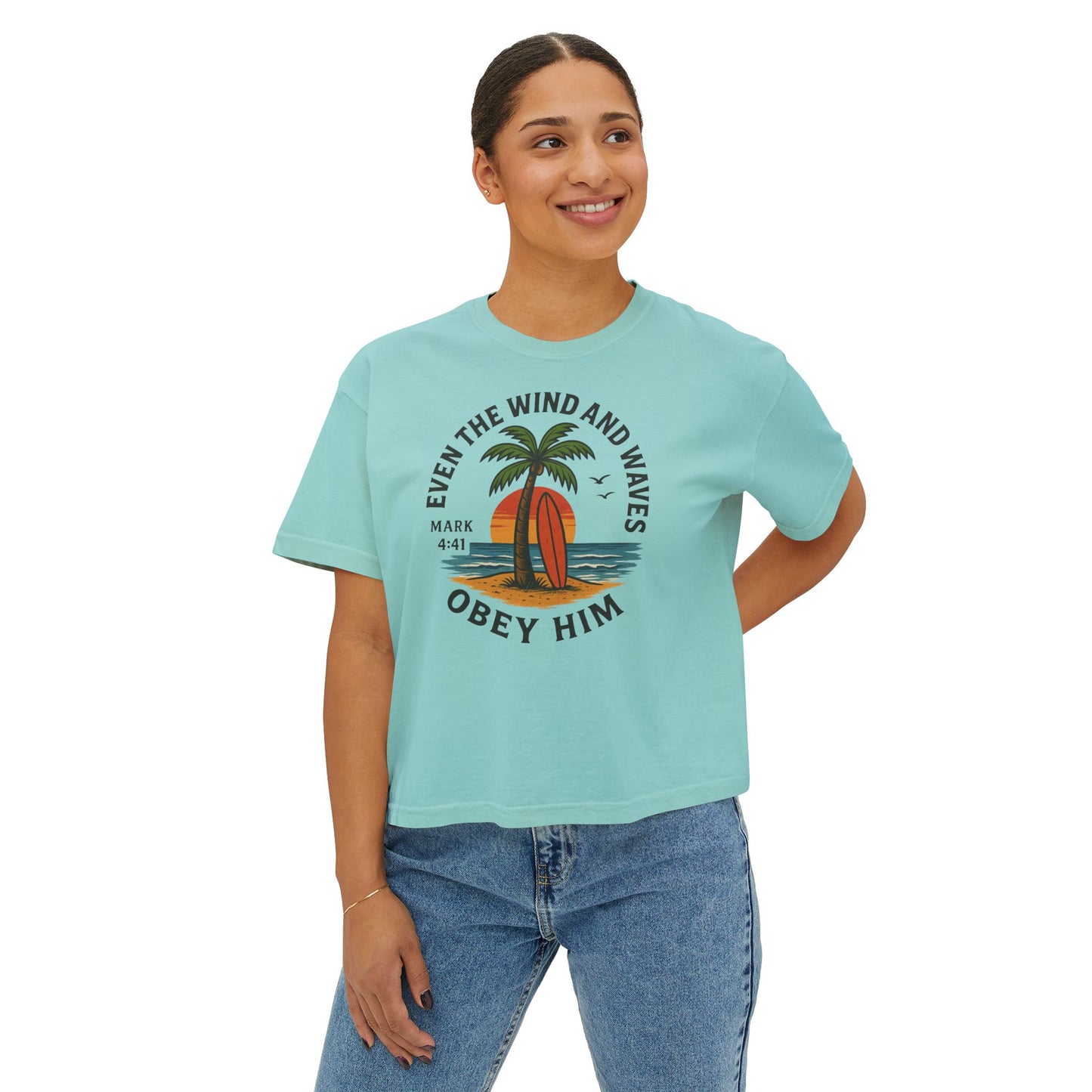 Surf-Inspired Women's Boxy Tee - Perfect for Beach Days, Summer Casual Wear, Christian Gifts, Inspirational Tee, Relaxed Fit T-Shirt