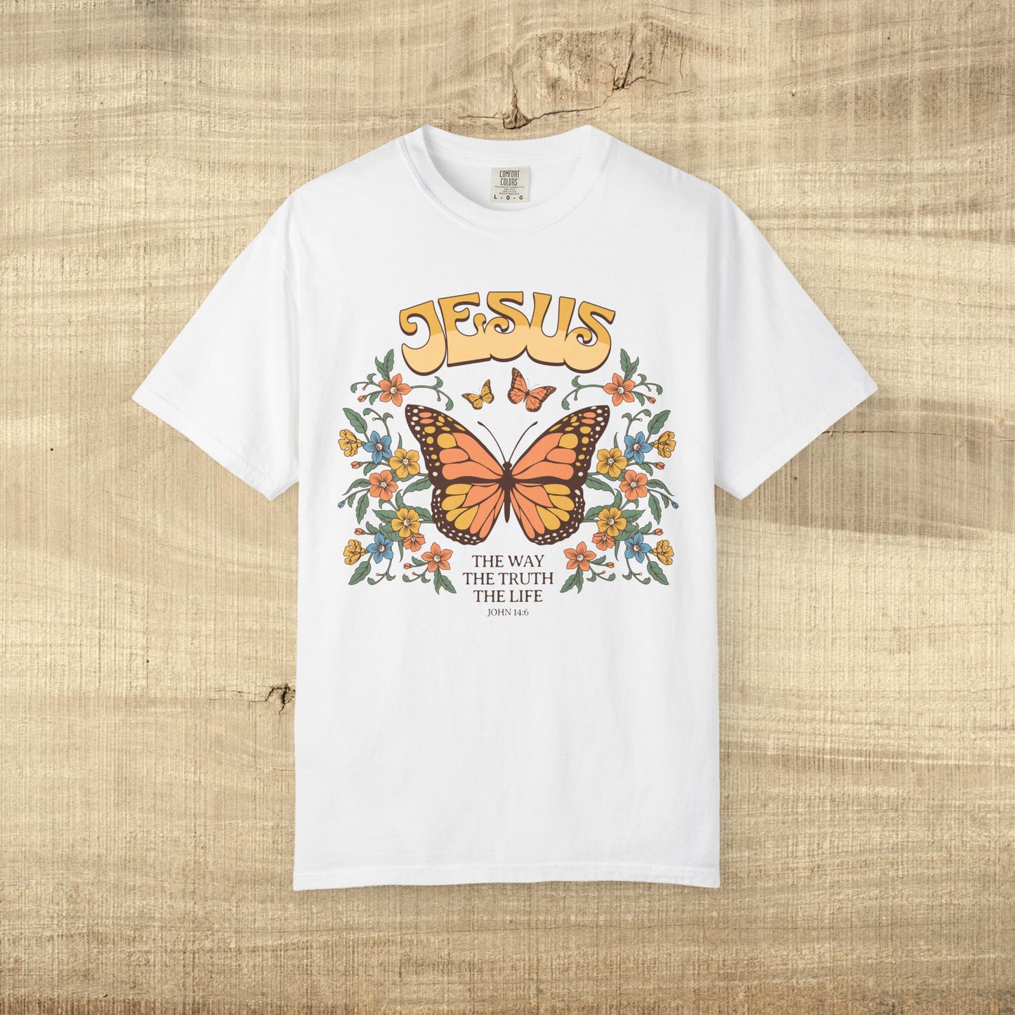 Jesus Butterfly Christian Shirt John 14 6 Bible Verse Retro Faith Tee