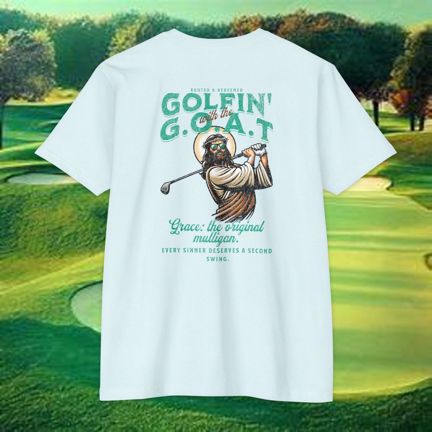 Golfin’ with the GOAT Tee – Jesus Golf Shirt, Mulligan Grace Christian Tee