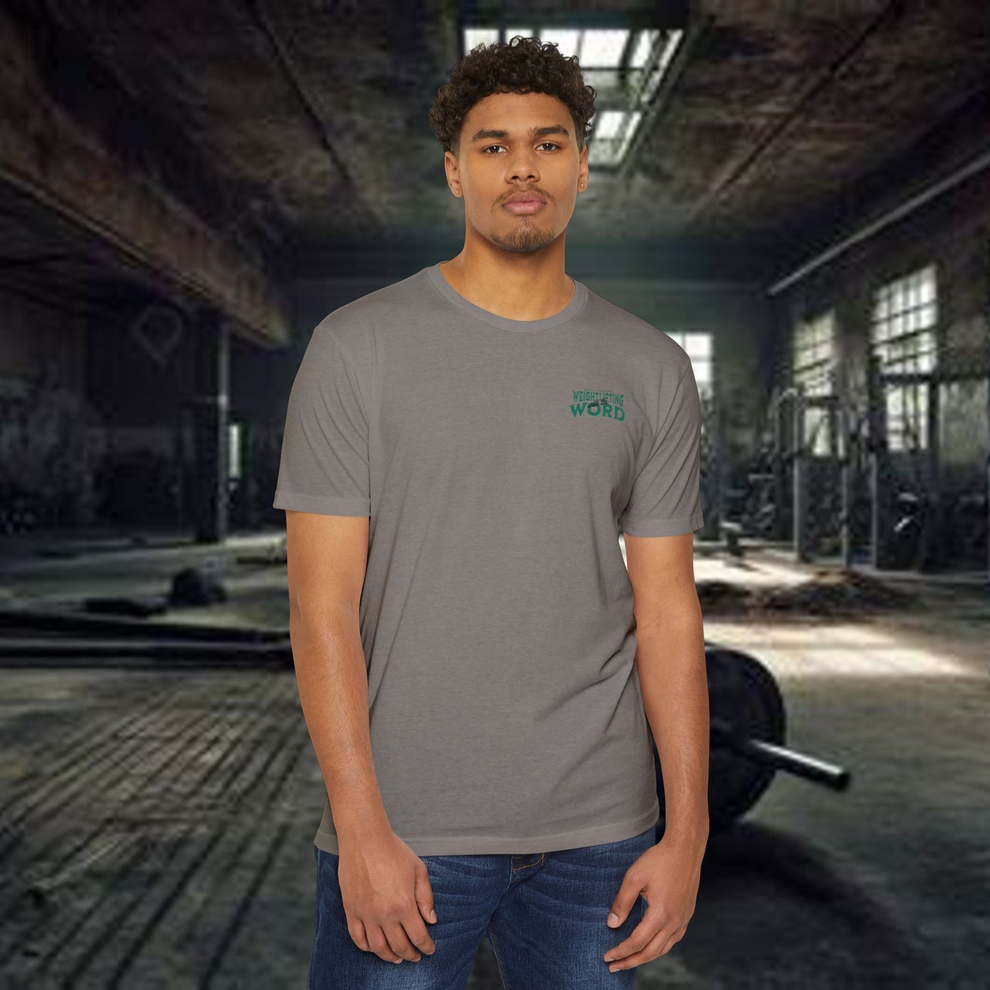 "Weightlifting with the Word" – Spiritual Spotter Tee (Next Level 6210)