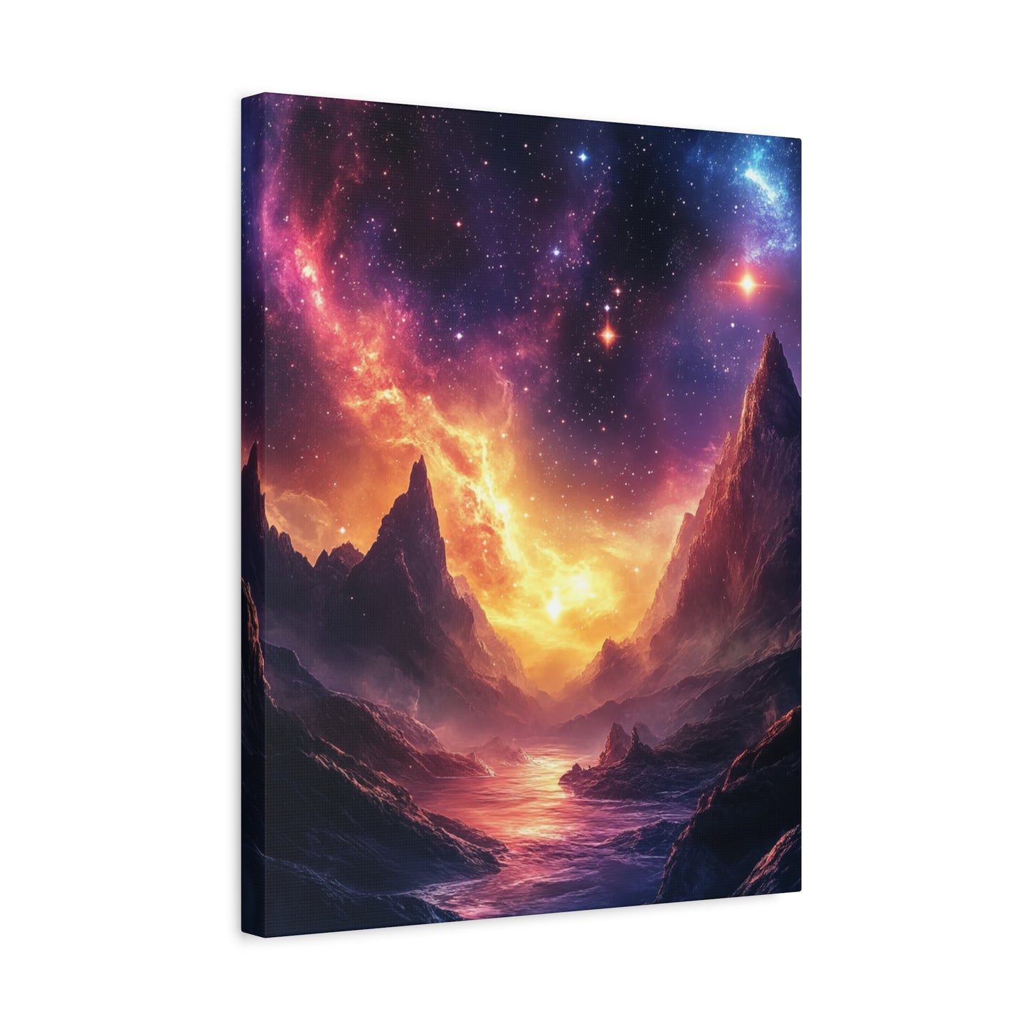 Galaxy Landscape Canvas Wall Art Print ,Cosmic Sky Scene with Mountains, Stars & Nebula, Space Decor for Living Room, Bedroom or Office