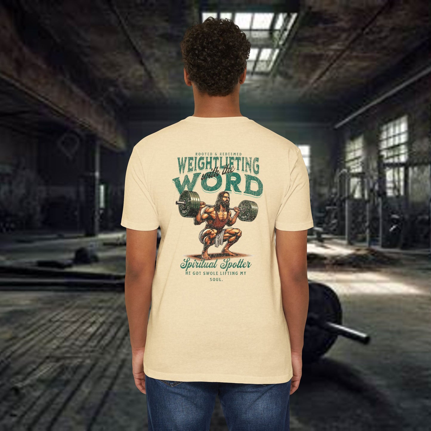"Weightlifting with the Word" – Spiritual Spotter Tee (Next Level 6210)