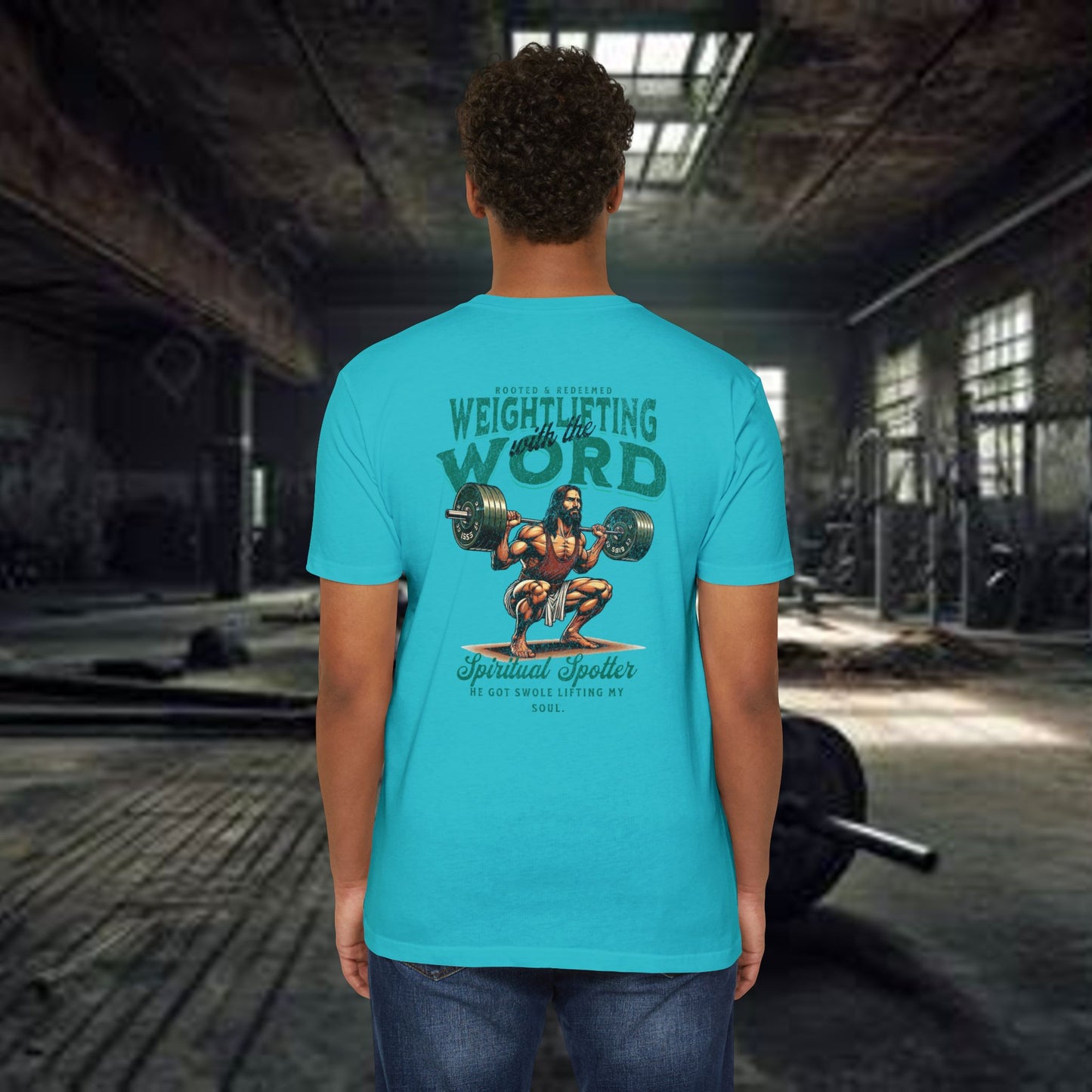 "Weightlifting with the Word" – Spiritual Spotter Tee (Next Level 6210)