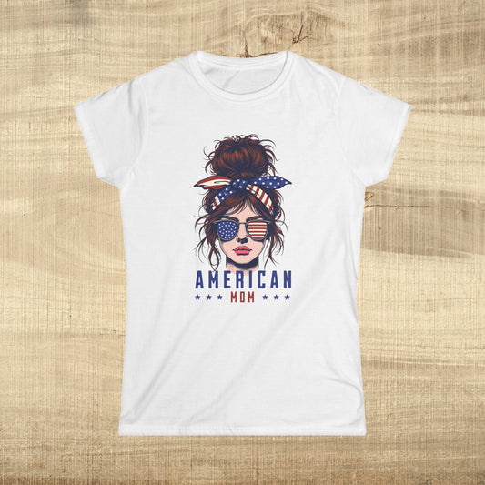 American Mom Graphic Tee, Patriotic T-Shirt for Mothers, Independence Day Apparel, Casual Summer Wear, Gifts for Moms
