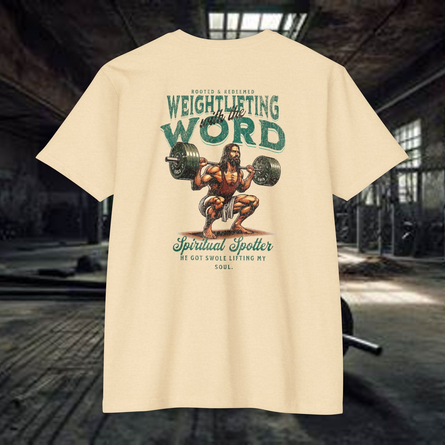 "Weightlifting with the Word" – Spiritual Spotter Tee (Next Level 6210)