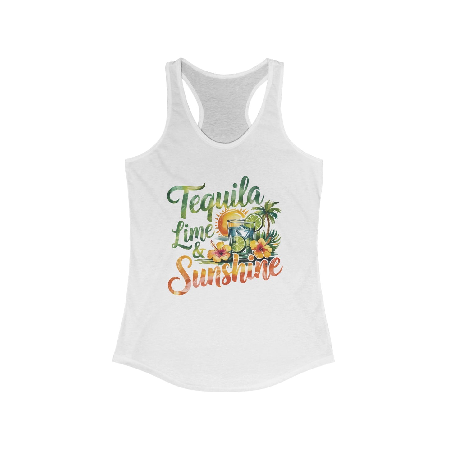 Tropical Vibes Racerback Tank, Tequila Lime Sunshine Shirt, Summer Workout Tank, Beachwear, Perfect Gift for Vacations