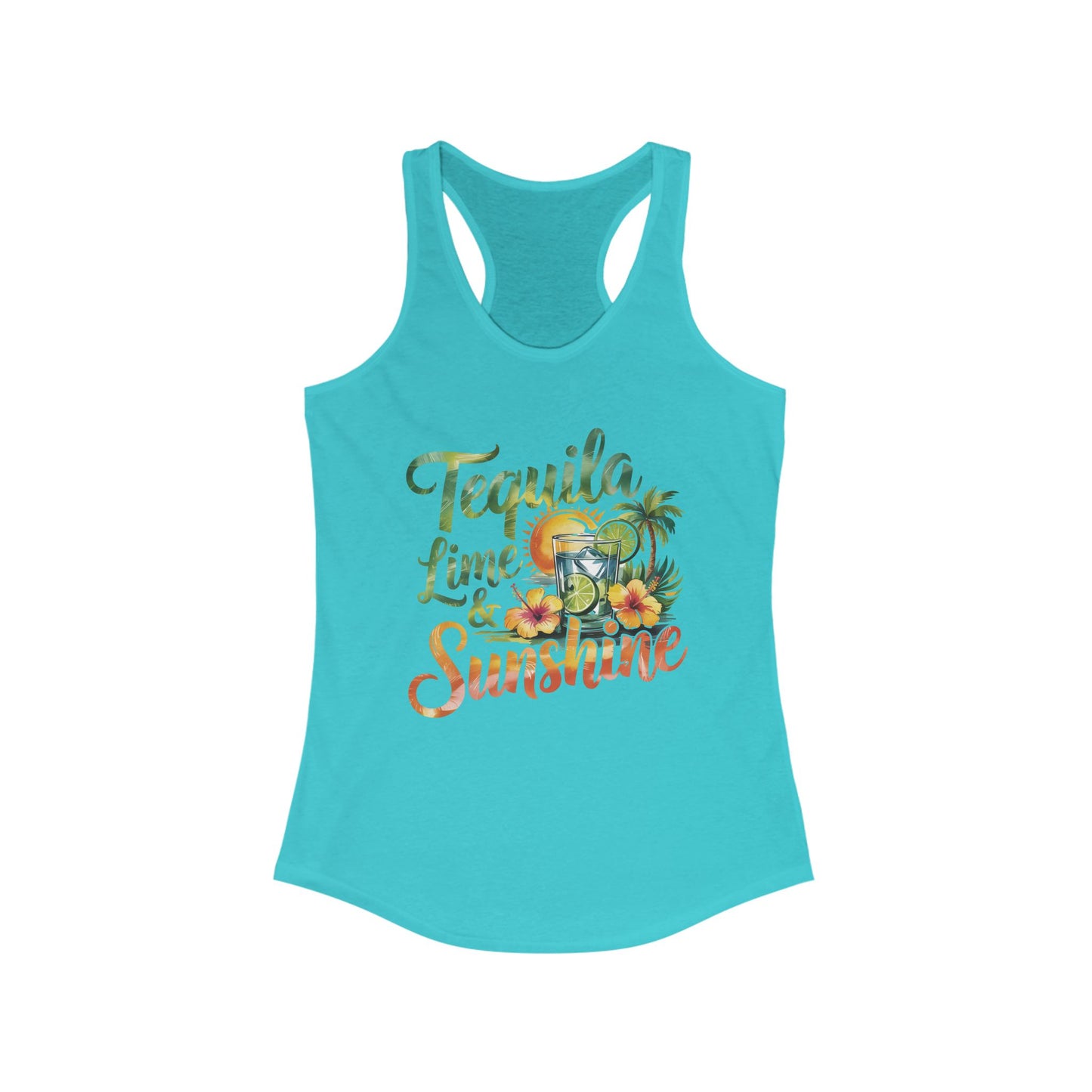 Tropical Vibes Racerback Tank, Tequila Lime Sunshine Shirt, Summer Workout Tank, Beachwear, Perfect Gift for Vacations