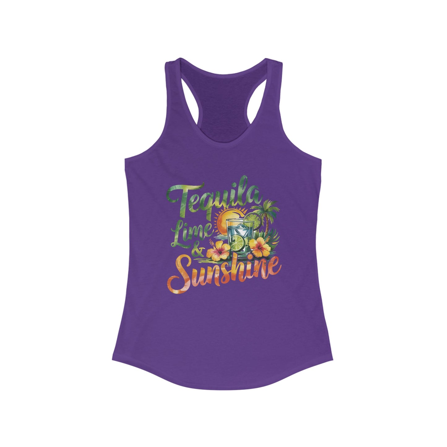 Tropical Vibes Racerback Tank, Tequila Lime Sunshine Shirt, Summer Workout Tank, Beachwear, Perfect Gift for Vacations