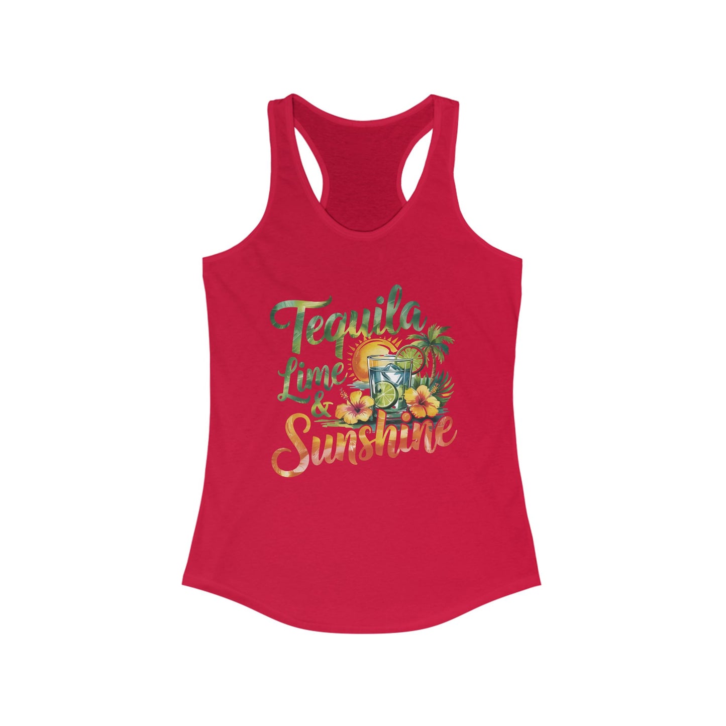 Tropical Vibes Racerback Tank, Tequila Lime Sunshine Shirt, Summer Workout Tank, Beachwear, Perfect Gift for Vacations