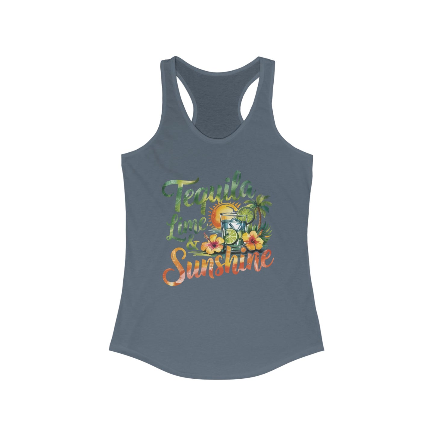 Tropical Vibes Racerback Tank, Tequila Lime Sunshine Shirt, Summer Workout Tank, Beachwear, Perfect Gift for Vacations