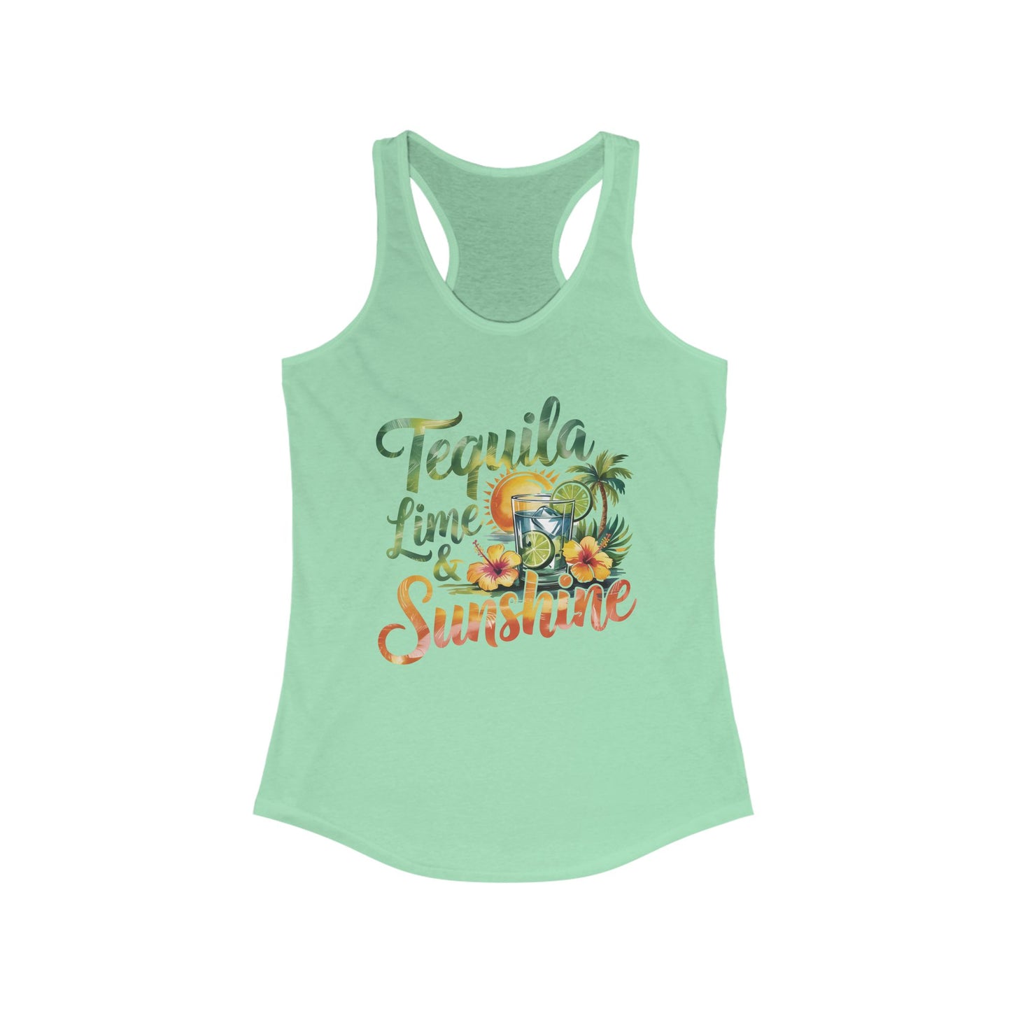 Tropical Vibes Racerback Tank, Tequila Lime Sunshine Shirt, Summer Workout Tank, Beachwear, Perfect Gift for Vacations