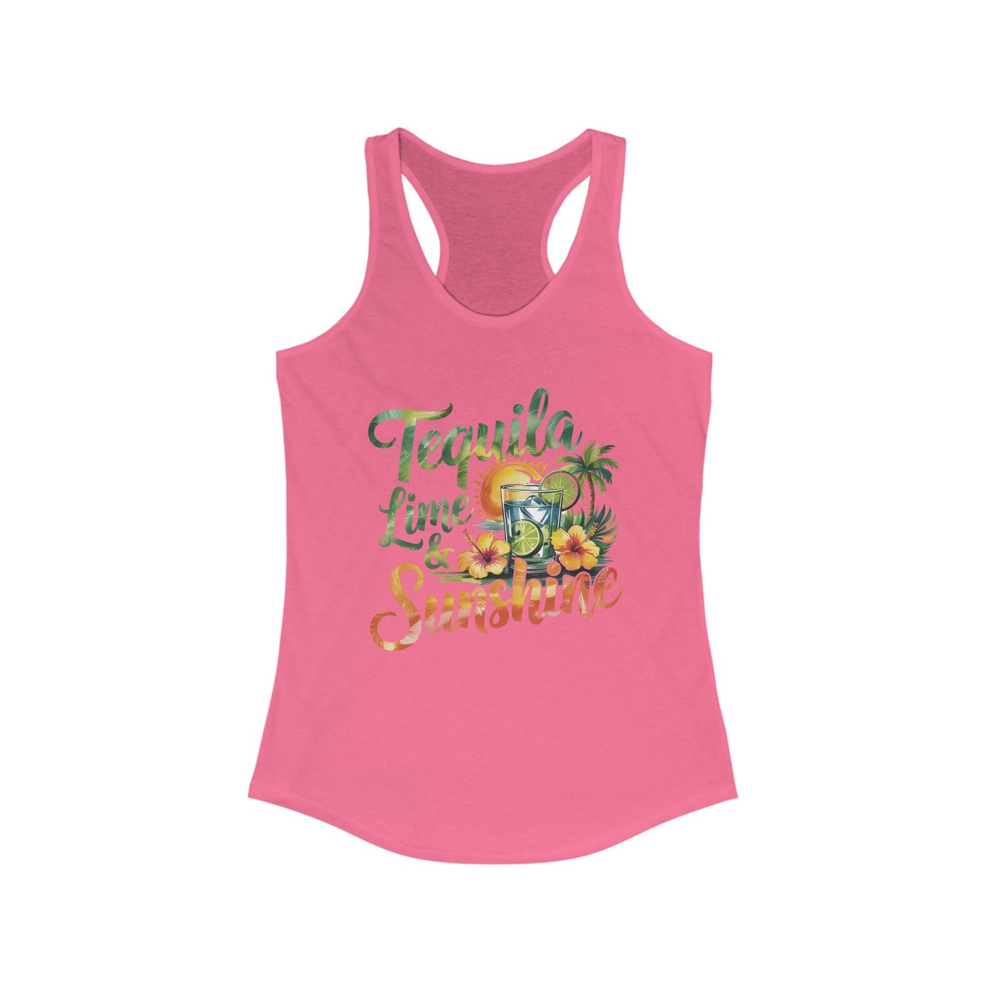 Tropical Vibes Racerback Tank, Tequila Lime Sunshine Shirt, Summer Workout Tank, Beachwear, Perfect Gift for Vacations