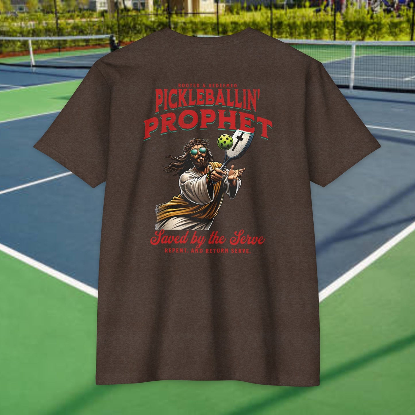 Pickleballin’ with Jesus Tee Back – Funny Christian T-Shirt – Next Level 6210