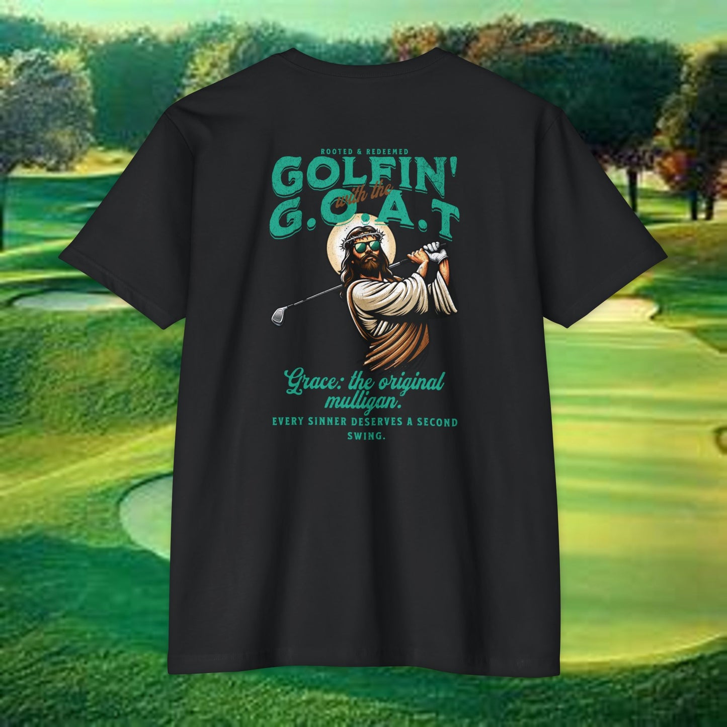 Golfin’ with the GOAT Tee – Jesus Golf Shirt, Mulligan Grace Christian Tee
