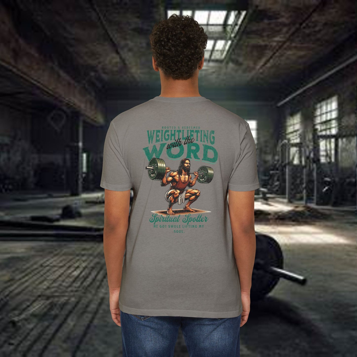 "Weightlifting with the Word" – Spiritual Spotter Tee (Next Level 6210)