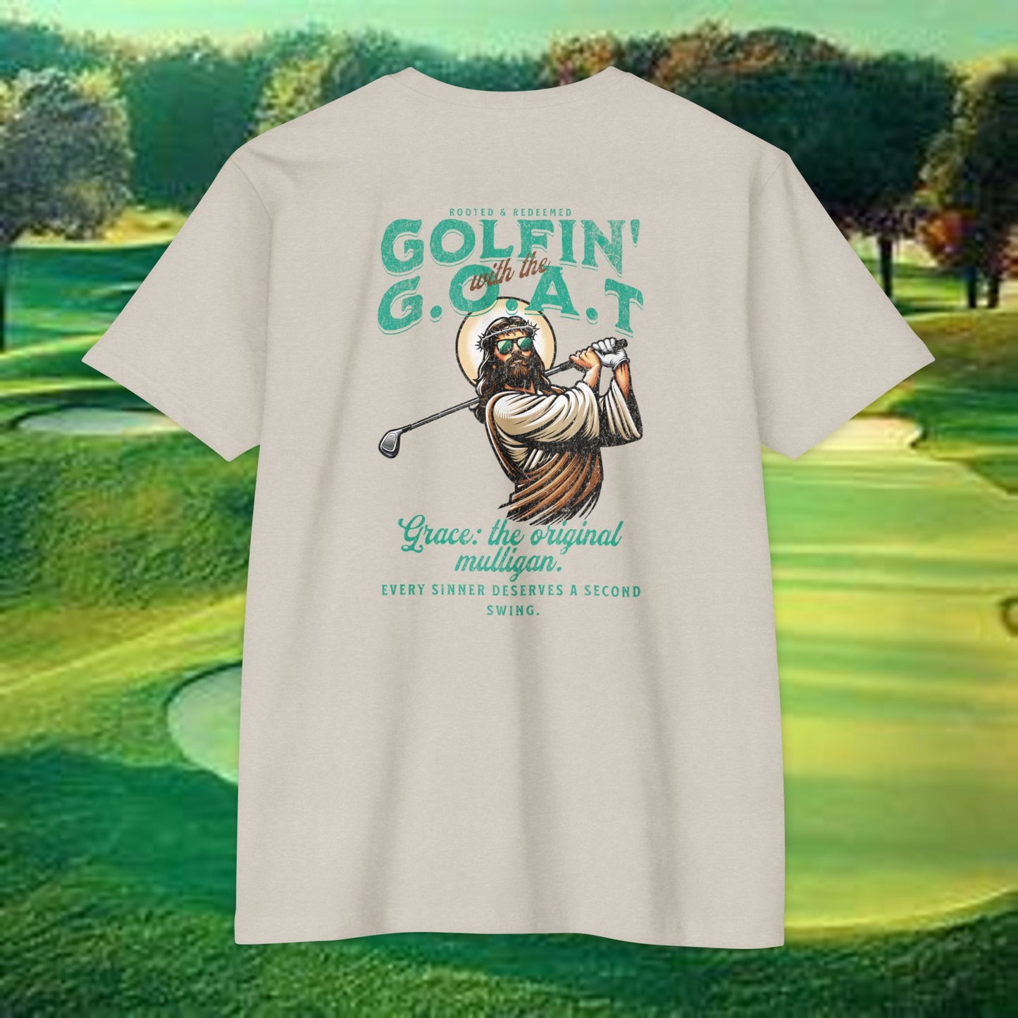 Golfin’ with the GOAT Tee – Jesus Golf Shirt, Mulligan Grace Christian Tee